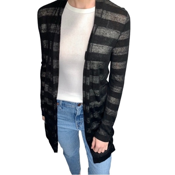 AKRIS PUNTO Striped Linen Blend Lightweight Long Cardigan Sweater Size 4 - Picture 1 of 16